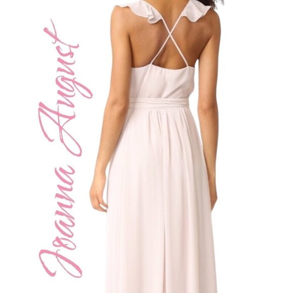 JOANNA AUGUST Lacey Blush Pink Formal V-Neck Wedding Party Ruffle Wrap Dress, XS - Picture 7 of 8